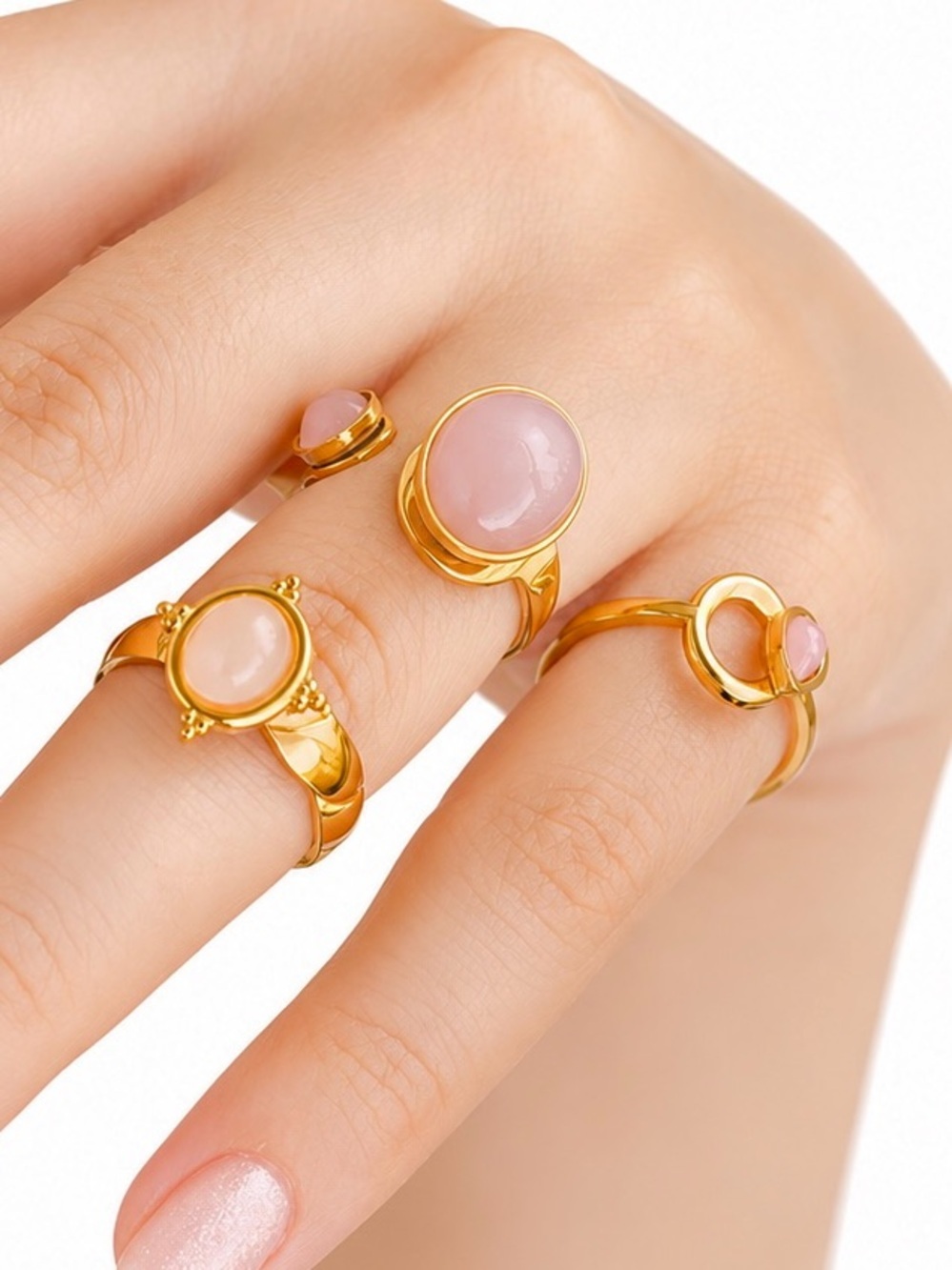Gold-Plated Pink Stone Stacking Ring - Women Jewelry